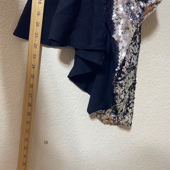 New York & Co 7th Avenue Design Studio Black High Neck Sequined Ruffle Glam Sz S - Picture 3 of 5